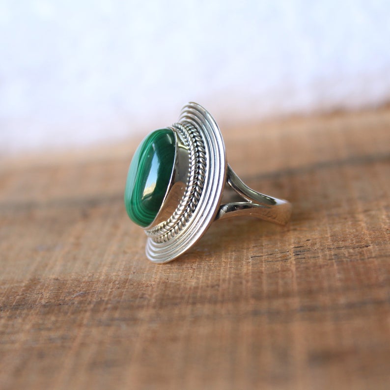Natural Malachite Ring, Solid 925 Sterling Silver Ring, Handmade Jewelry, Anniversary Gift, Green Gemstone Ring, Gift For Her,