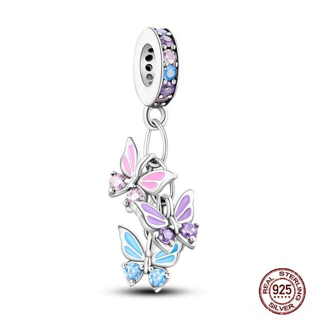 Charms FitFashion 925 Silver Original Bracelet Luminous Firefly Butterfly Turtle Feather Blue Eyes Beads DIY Daily Jewelry Gift