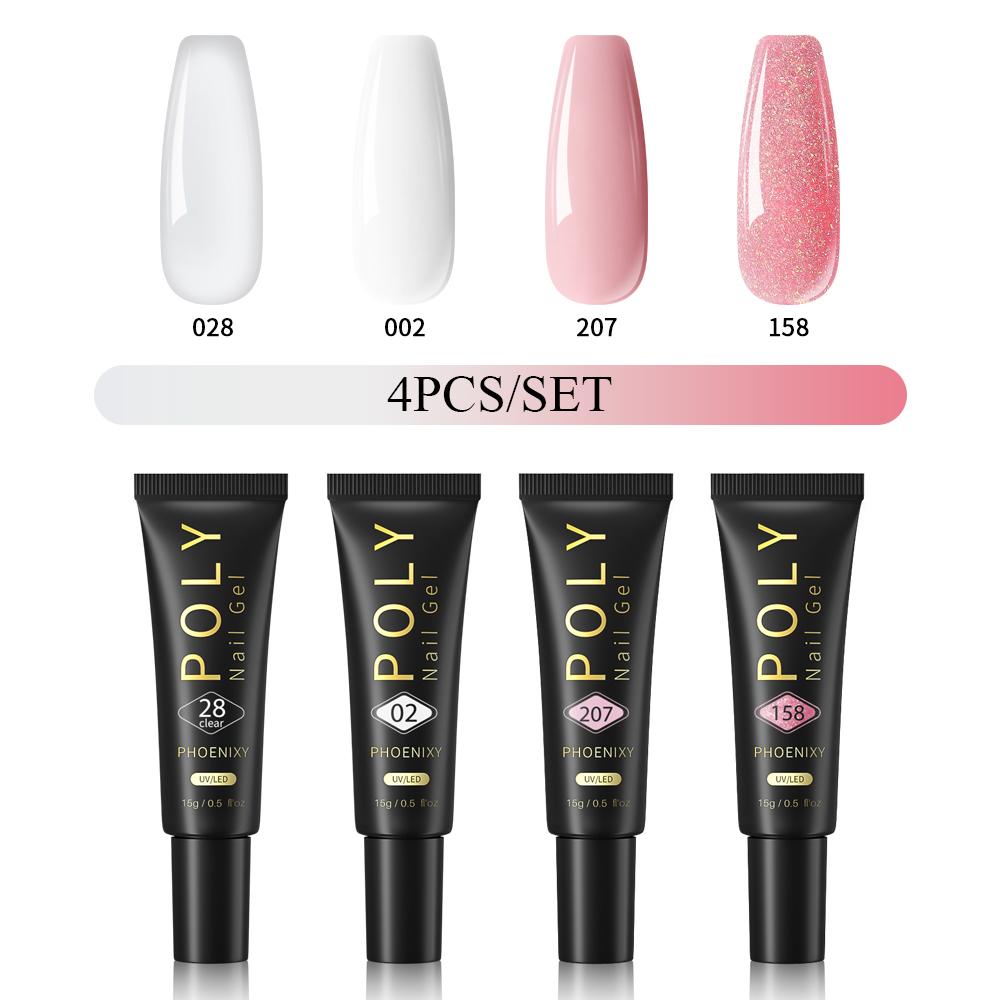 

PHOENIXY 15 мл поли гель для ногтей маникюрный набор для наращивания пальцев акриловый гель нужна УФ светодиодная лампа для ногтей DIY салон нейл-арта для дома 4pcs set 01