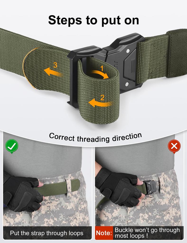JUKMO Quick-Release Belt, Work Belt, Men's Tactical Belt, Military Belt (M - Waist Length 91cm-105cm (Total Length 125cm), Green)