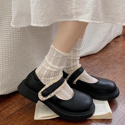 Vielseitiges Kleid im College-Stil, Schwarze Schuhe mit dicker Sohle aus Kleinleder, Damen 2024 Sommer Neu, Retro Französische Mary Janes Einzelne Schuhe