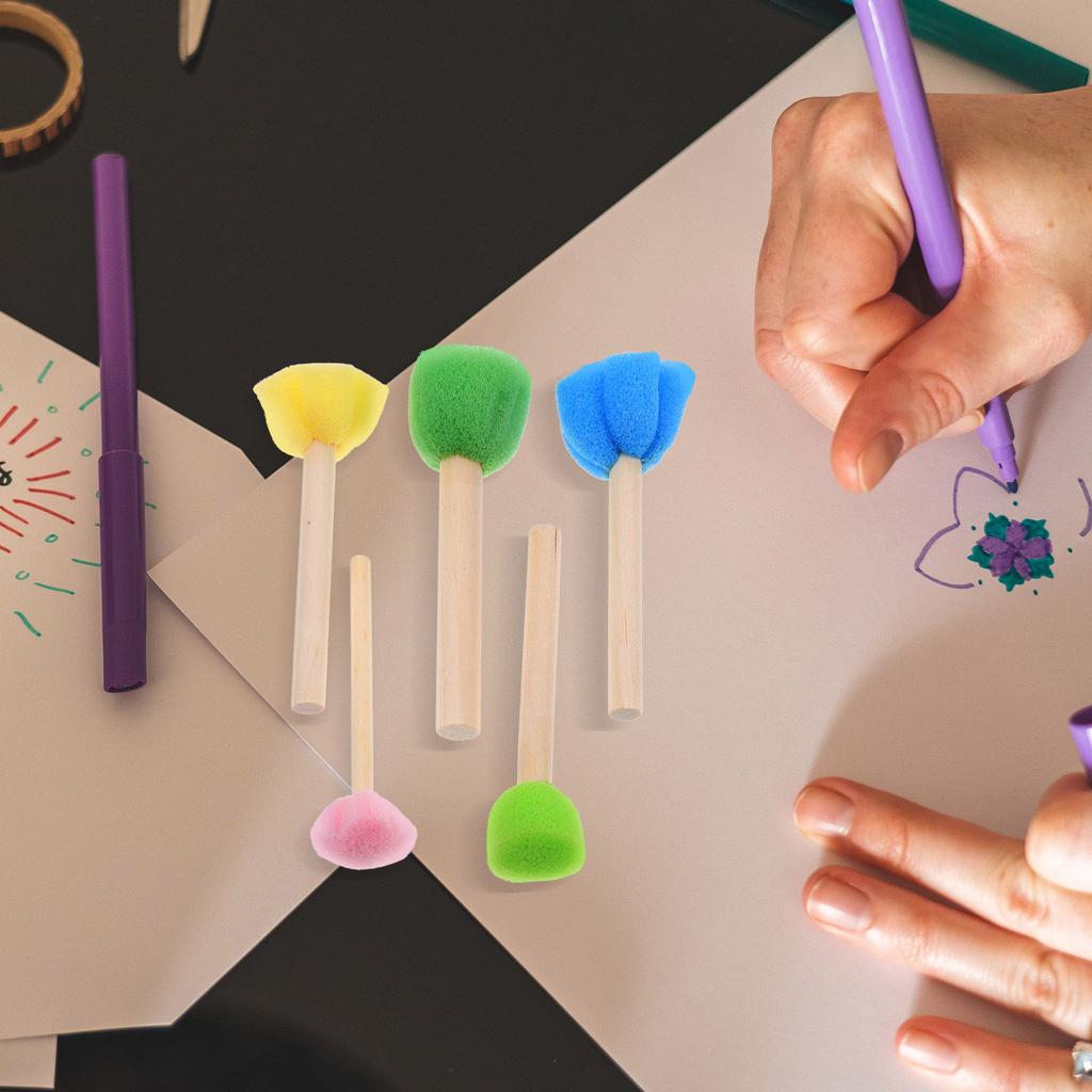 5Pcs Kids Sponge Brush Set Wooden Handle Painting Tool for Graffiti Doodling Arts Crafts Acrylic Painting Drawing Supplies