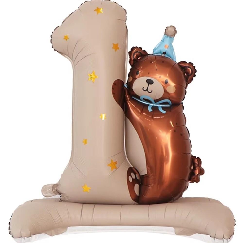 4pcs Party Decor Brown Standing Balloon Blue Pink One Year Old Balloon Digital Lovely Design Bear Balloon Birthday Party