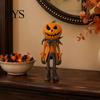 Vintage Style Pumpkin Sculpture Witch Figurine, Spooky Halloween Statue with Lantern, Autumn Home Ornament Gothic Resin for Tabletop Mantel