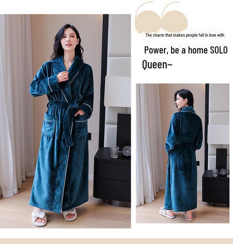 Women's Flannel Bathrobe - Cozy, Long, Thick, Autumn/Winter Nightgown for Beauty Salons and Hotels