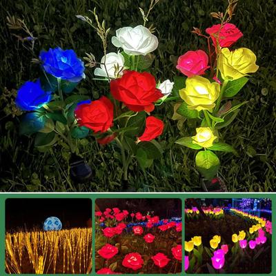 1 Tête LED Lumières Solaires Simulées Imperméables 4 Couleurs Lumière Solaire Décorative Extérieure Lampe de Pelouse Fleur Rose