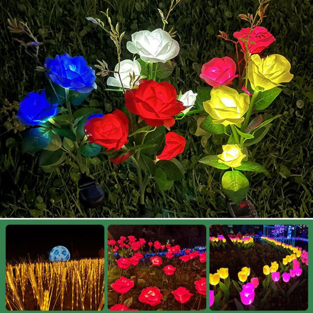 1 Head LED Simulated Solar Lights Waterproof 4 Colors Outdoor Decorative Solar Light Rose Flower Lawn Lamp