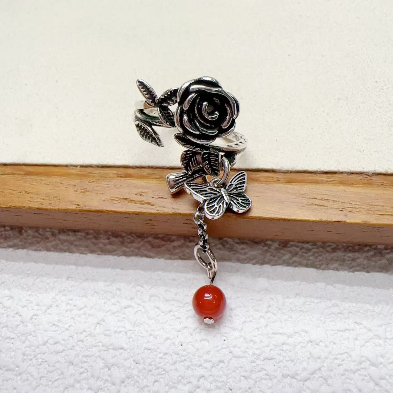 

Кільце з метеликом, любов ю, квіткою та китицею, жіноче просте модне ретро-кільце, нішевий дизайн, тренд на відкривання, кільце з квіткою Opening Adjustable