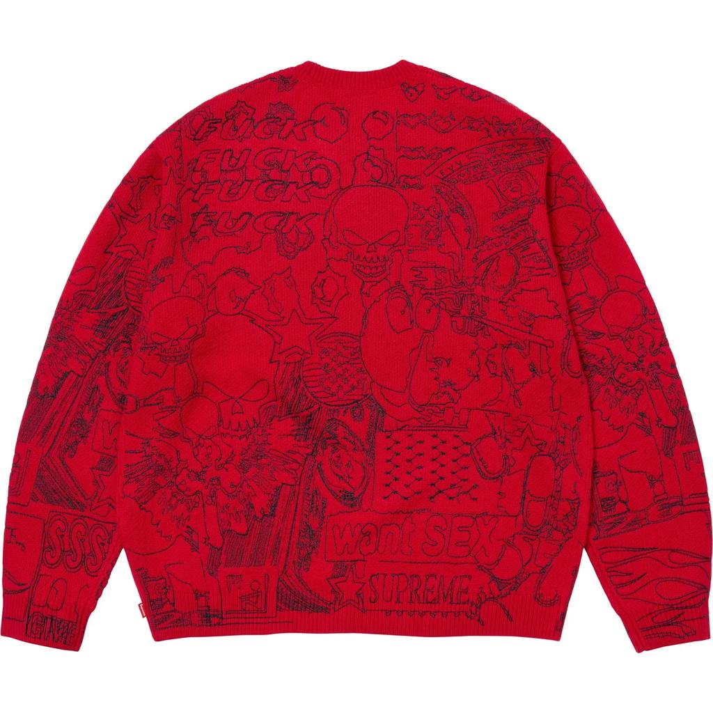 Supreme Collage Embroidered Sweater Red