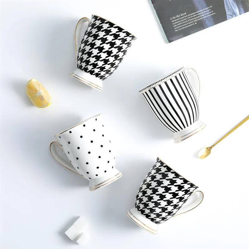 280ML Geometric Pattern Ceramic Mug Polka-dot Stripe Afternoon Tea Mug Living Room Decoration Household Mug Drinking Utensils