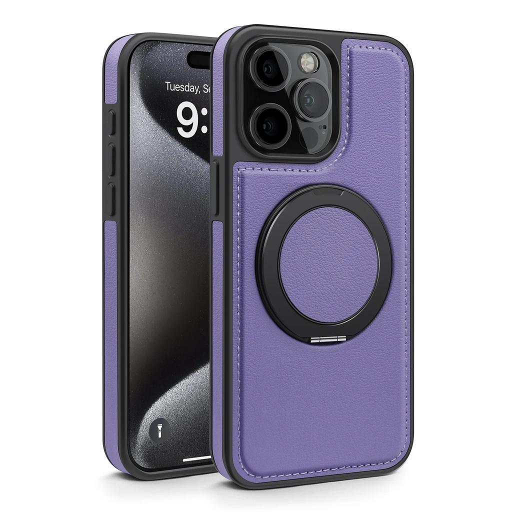 Luxury Magnetic Metal Stitching Leather Case For iPhone 17 Air 16E 16 Pro Max 15 14 Plus 13 12 Pro Max 360 Stand Phone Cover
