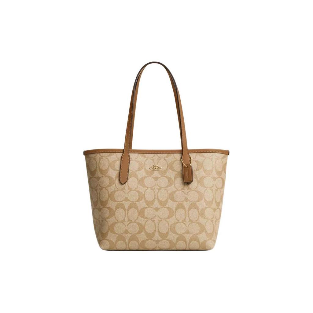 Coach City 23 Gold Logo Classic Monogram Tote Bag Women tote bags Light-Khaki Light-Saddle CN733-IMNLJ