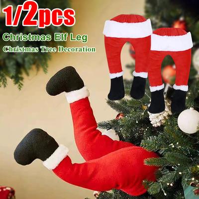 Christmas Santa Claus Legs Ornaments 1/2PCS Plush Elf Leg Hanging Decorations for Tree Door Holiday Home Xmas Party Decor