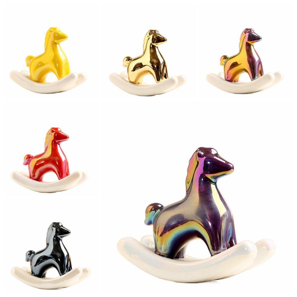 Home Decorations Ceramic Rocking Horse Ornament Exquisite Mini Horse Sculpture Crafts New Year Cute Horse Year Decoration Study
