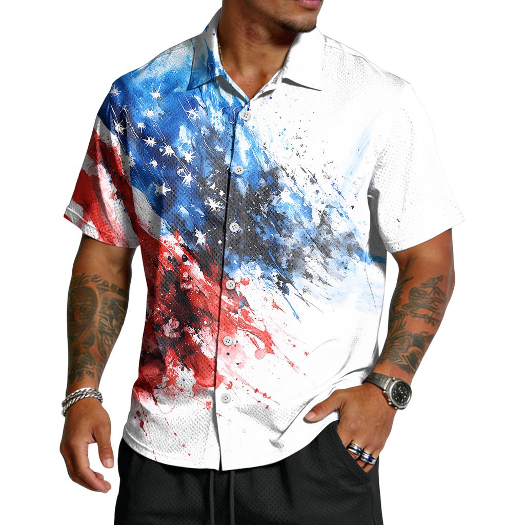 Men's Casual Independence Day Printed Lar Lightweight Breathable Short Sleeve Shirt