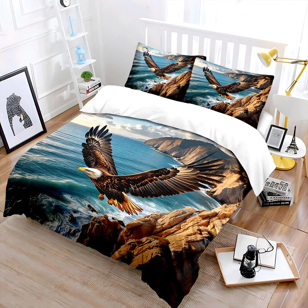 Eagle Soaring Above Coastal Cliffs Bedding Set For Kids Luxury Gift 3Pcs Digital Print Comforter Set Soft Comfortable Breathable