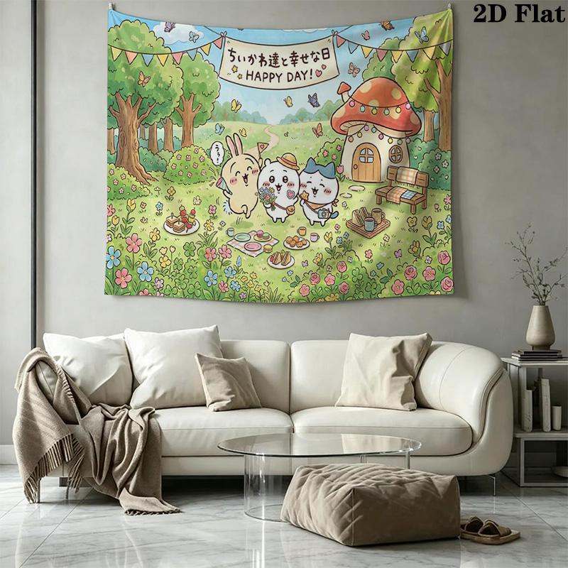 Anime Chiikawa Wall Tapestry Aesthetic Wall Hanging Printed Fabric Blanket Decorative Tapestries for Bedroom Living Room Home Decor