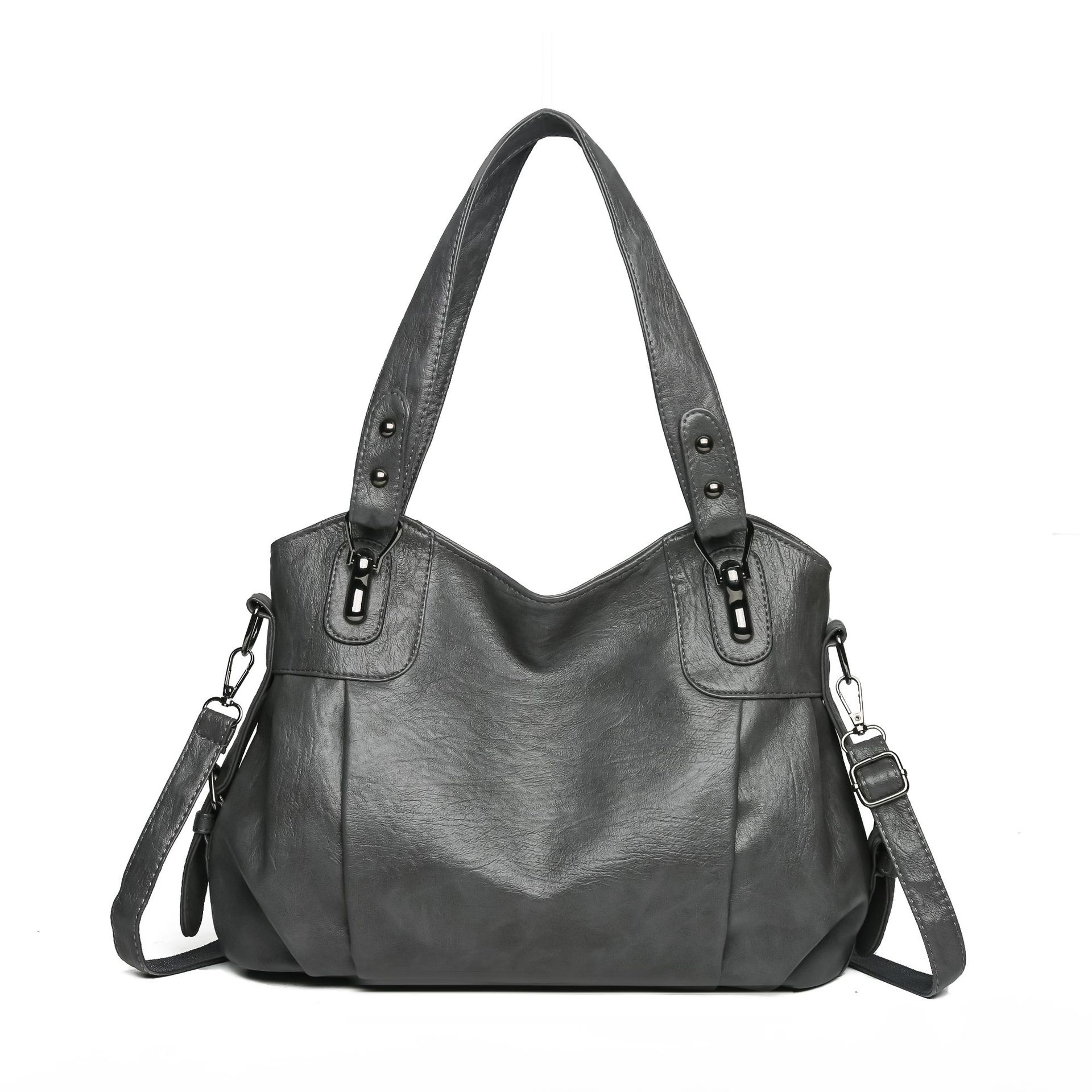 Винтажная мягкая кожаная сумка женская дорожная сумка большой емкости повседневная сумка через плечо большая сумка серый