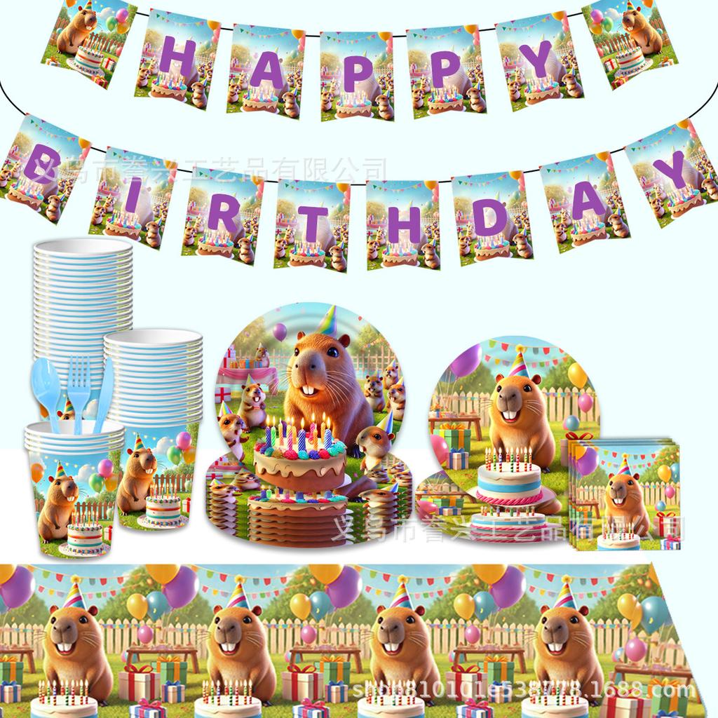 Capybara Themenparty Geschirr Pappteller Servietten Zubehör Capybara Geburtstag Einweg Partydekoration