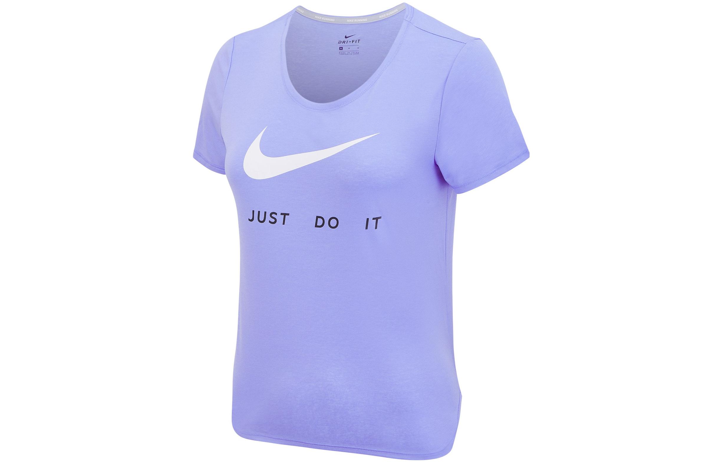Nike T Shirts Women s Purple Crew Neck Moderate Straight Fit DB4337-569 M