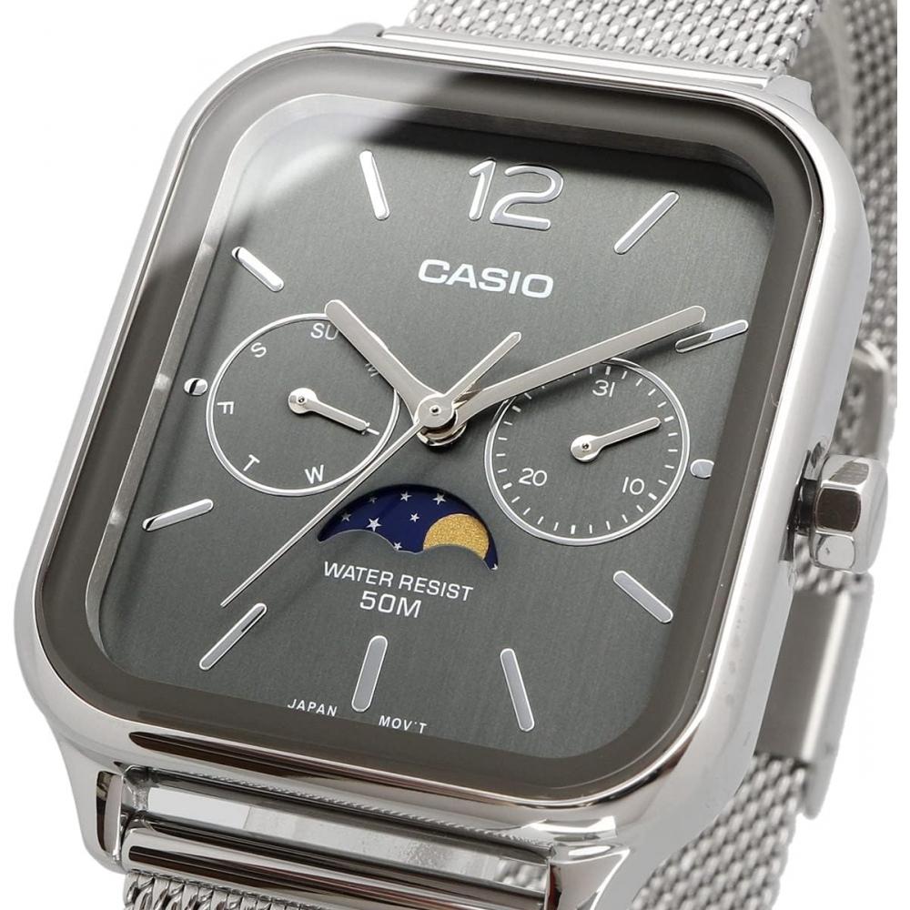 CaSio Standard Moon PhaSe Analog Men S Watch Mtp M305m 8av Metal meSh Band Dark 