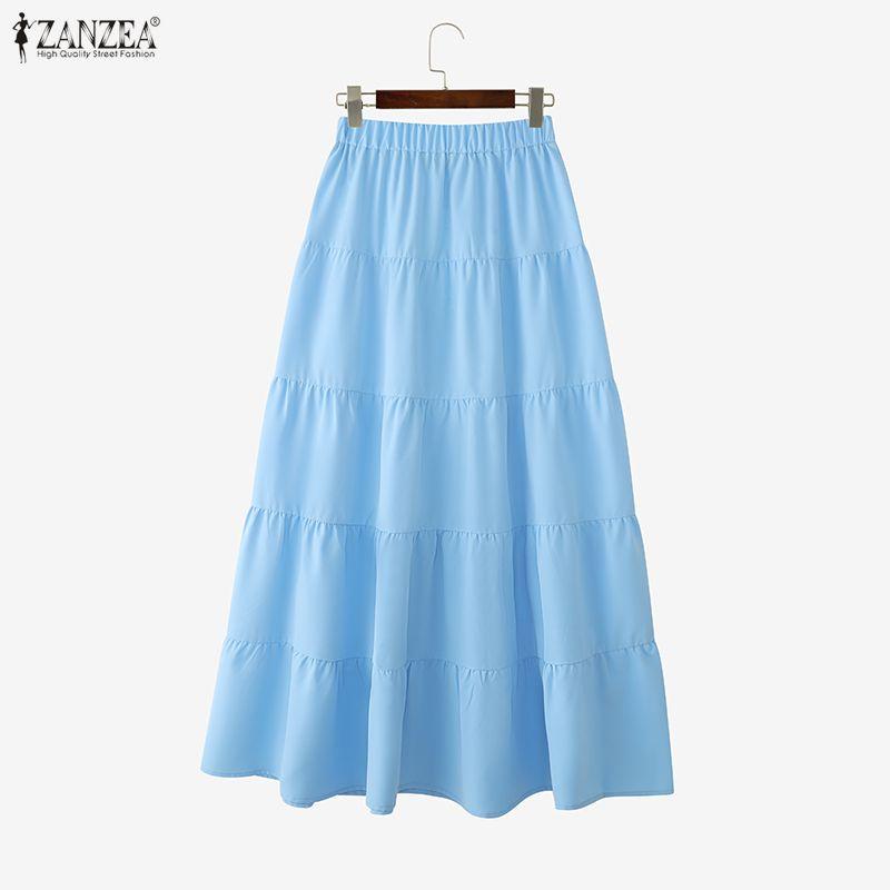 ZANZEA Dámské ležérní, elastický pas, jednobarevné volné dlouhé sukně