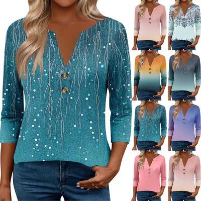 3/4 Sleeve Womens Tops For Women Henely Tops Button V Neck  Loose Fit Dressy Womens Summer Tops