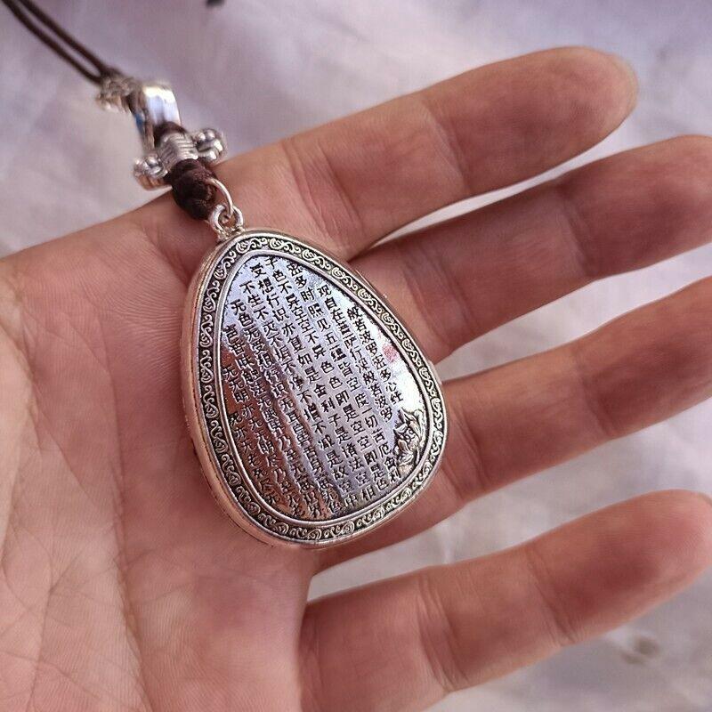 Exquisite Old Chinese Tibet Silver Handcarved Bergamot Pendant Waist Card