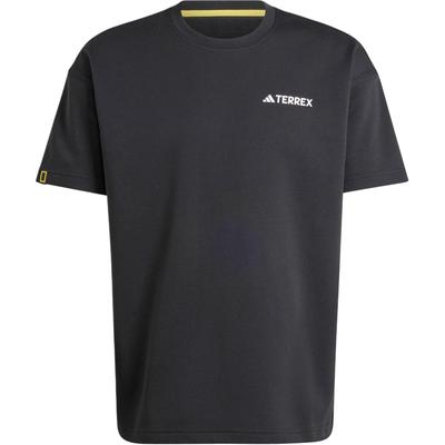 adidas National Geographic Graphics Quick-Dry Sports Casual Pullover Short-Sleeve T-Shirt with Drop Shoulder Unisex Tops Black IX6565