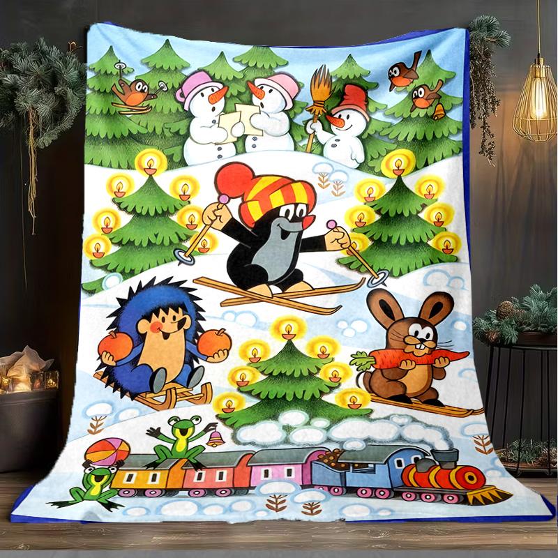 1PC Little Mole Blanket Flannel Throw for Sofa, Indoor, Camping, Living Room, Office, Chair, And Bed Soft Birthday Christmas Gift
