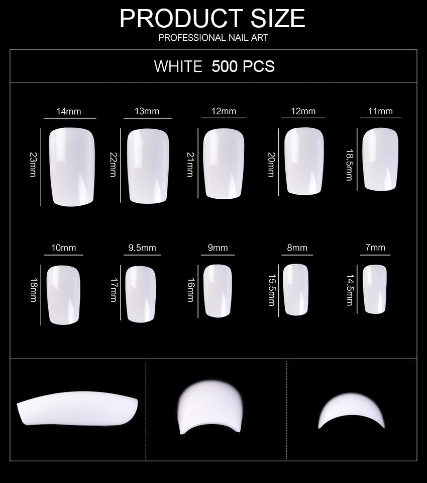 kads 500 buc Sfaturi pentru unghii false, franceze, scurte, pătrate, manichiură, unghii acrilice, acoperire completă, instrumente de decorare pentru unghii