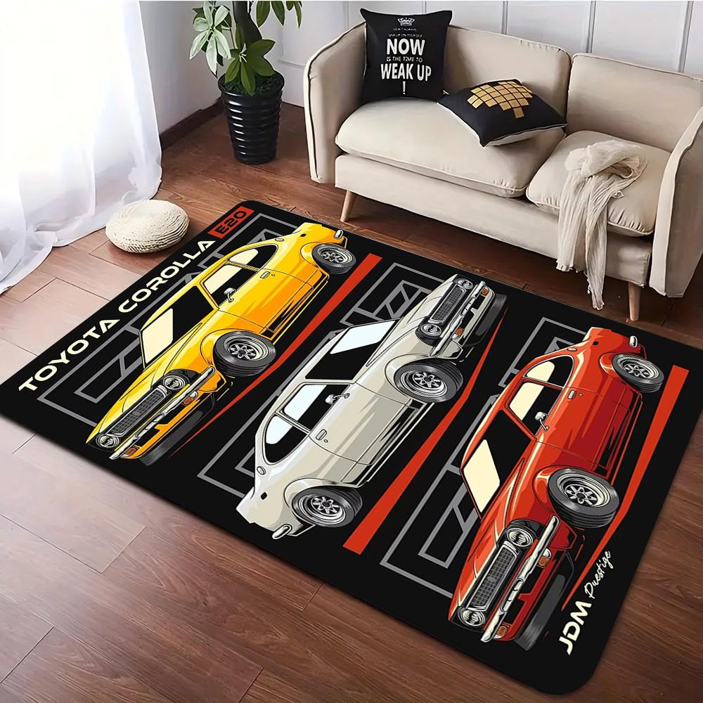 Vintage Japanese Manga Style Carpet for Living Room Bedroom J-DM Racing Car Retro Print Classic Cars Carpet for Home Decor Gifts
