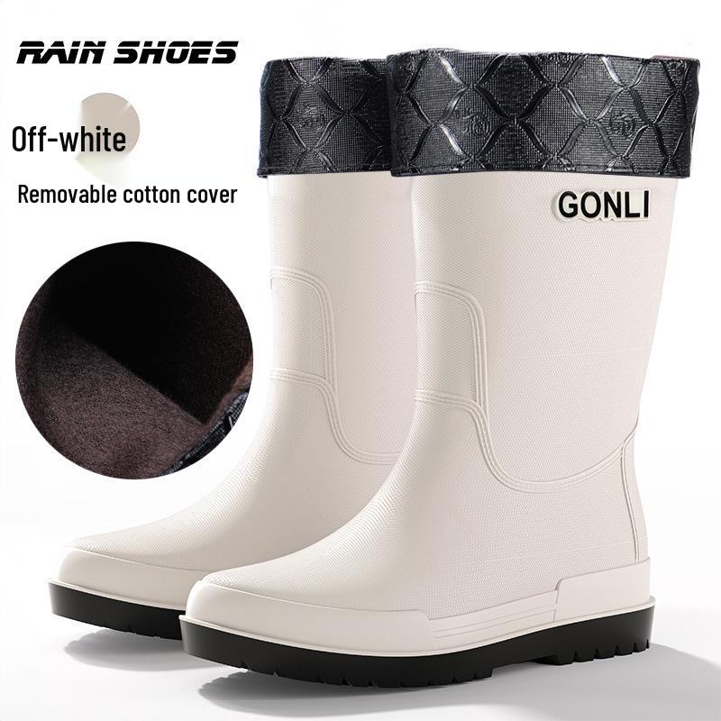 Men's Mid-Calf Non-Slip Fleece-Lined Rubber Rain Boots for Fashion, Work, and Outdoor Activities