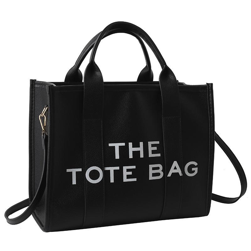 New women's bag women's new solid color pu letter tote bag simple casual messenger large capacity portable