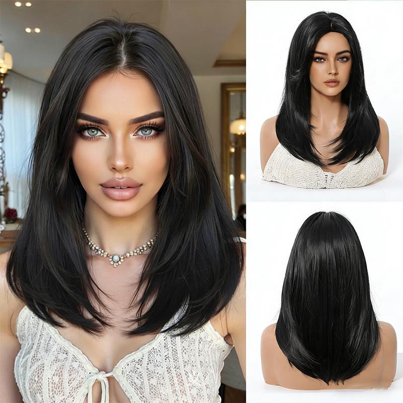 Women's Fashion Medium-Long Wig, Ash Blonde Side-Part Fringe High-Temperature Fiber Synthetic Hairpiece