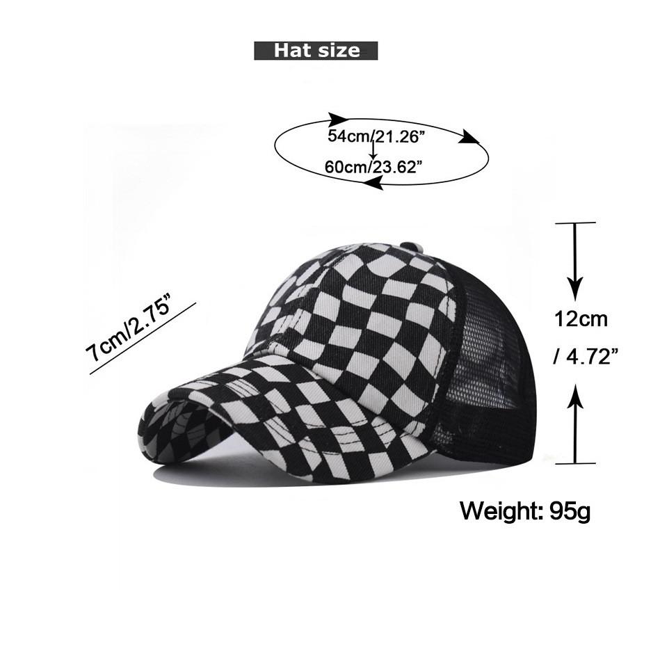 Womens Summer Cotton Baseball Cap With Black And White Grid Splicing Breathable Mesh Design
