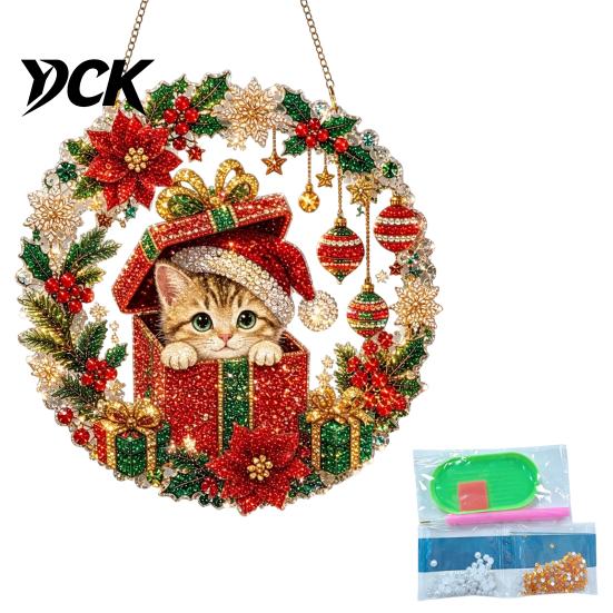 Christmas Window Decorations Faux Diamond Art Ornament, DIY Santa Claus Sun Catcher Kit, Rhinestone Acrylic Hanging Ornaments Xmas Wreath Ornament