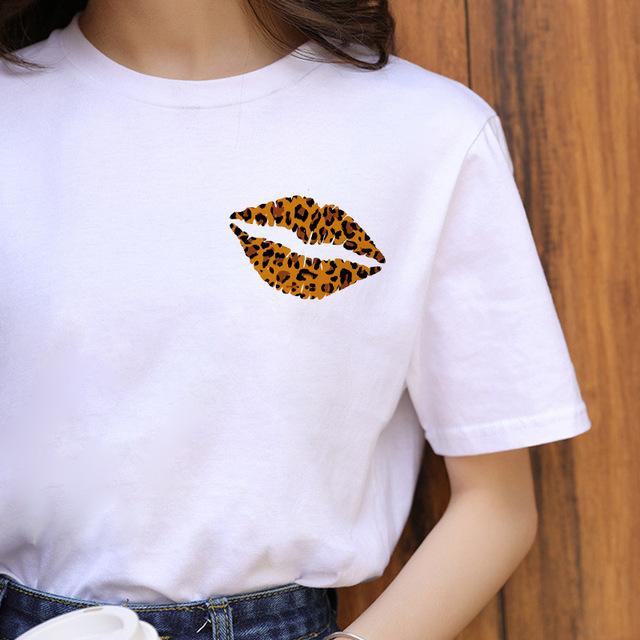 Letní Leopard Heartbeat Potisk s krátkým rukávem Oblečení Dámské tričko Harajuku Grafické Oblečení Dámské Top