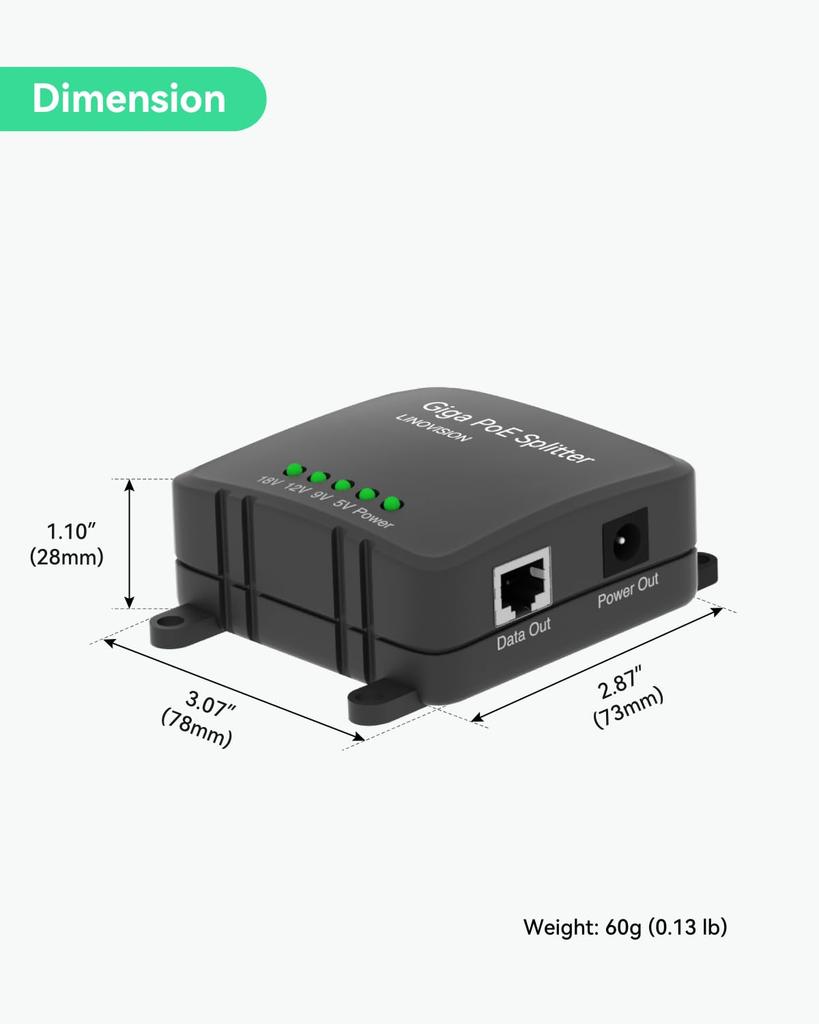 LINOVISION 30W Gigabit PoE DC Wide Voltage POE To DC Power for Security Access Control Systems Splitter, 5/9/12/18V Output, Input, IEEE802.3af/at