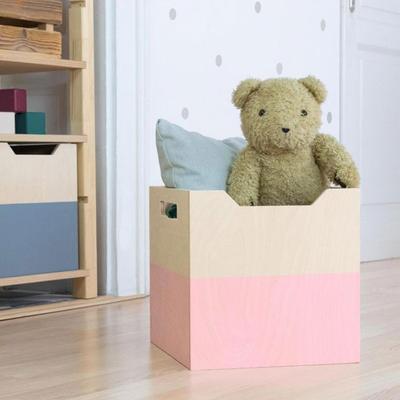 Wooden Storage Box Model 4 - Handles - Pink and Natural Wood - 33 X 33 X 37 Cm