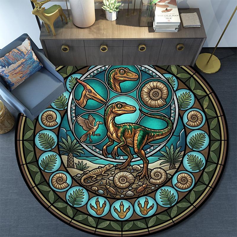 Dinosaur Fossil Glass Round Area Rug Under Office Chairs Bedroom Living Room Home Decor