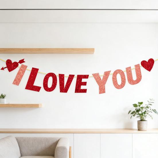 Valentine's Day "LOVE" Hanging Decor Glitter Heart Pendant for Party Wedding Room Decoration Festive Atmosphere Romantic Gift for Couples