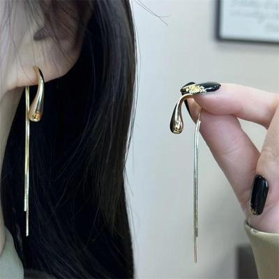Gold Double-Wear Water Drop Tassel Earrings: Fashionable Silver Needle Studs with Light Luxury and Elegant Style for Women