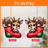 Reindeer Themed Christmas Socks Pattern Acrylic Pendant For Holiday Decoration