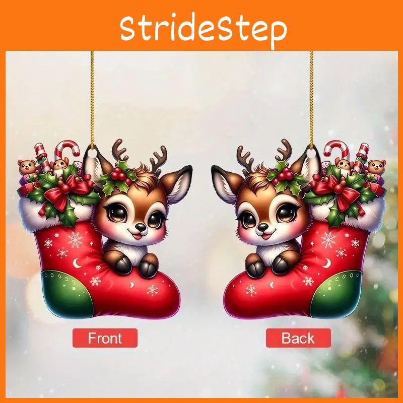 Reindeer Themed Christmas Socks Pattern Acrylic Pendant For Holiday Decoration