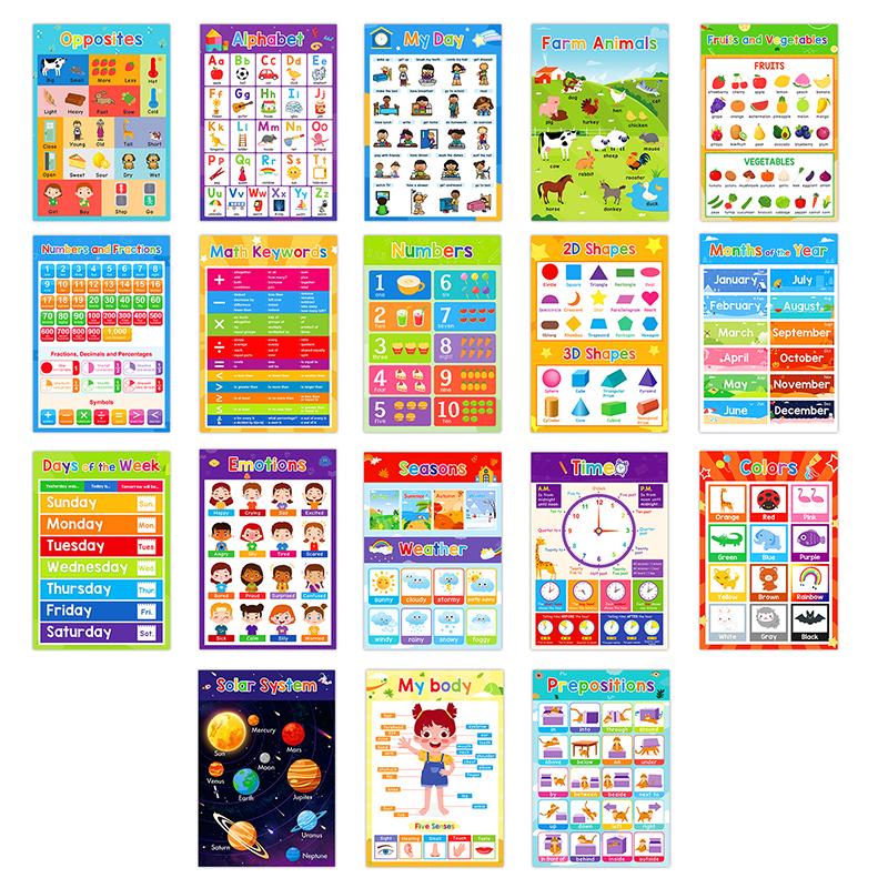 1 Set Classroom Decor 18 Themes Kid English A3 Big Cards Abc Letter/Animal/Numbers/Weather Learning Chart Kindergarten Supplies
