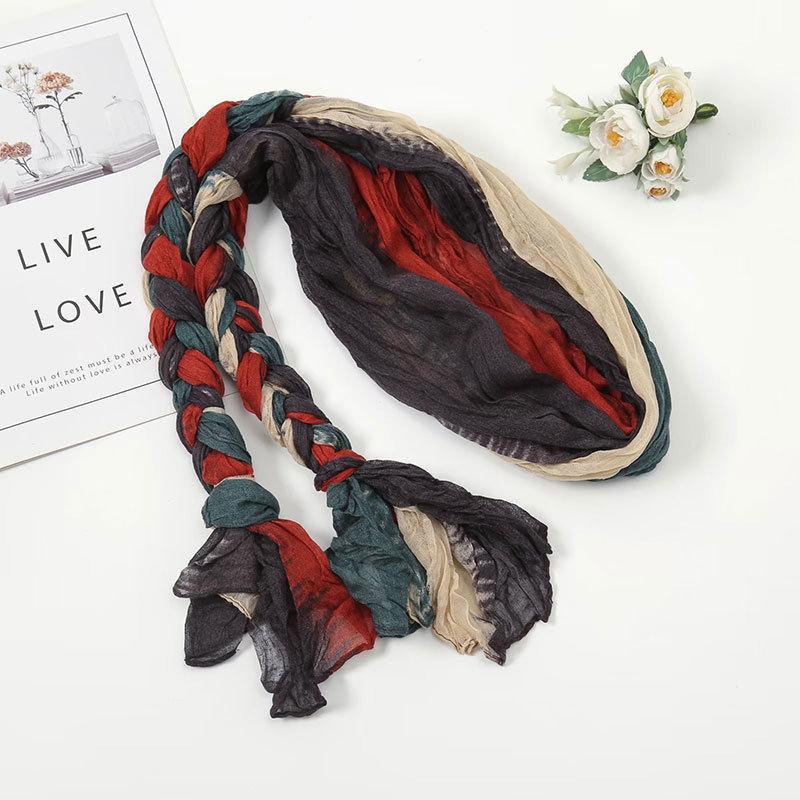 Women's Pliced Wrinkled Braided Scarf Versatile Sunshade and Sunscreen Scarf Travel Photography Scarf