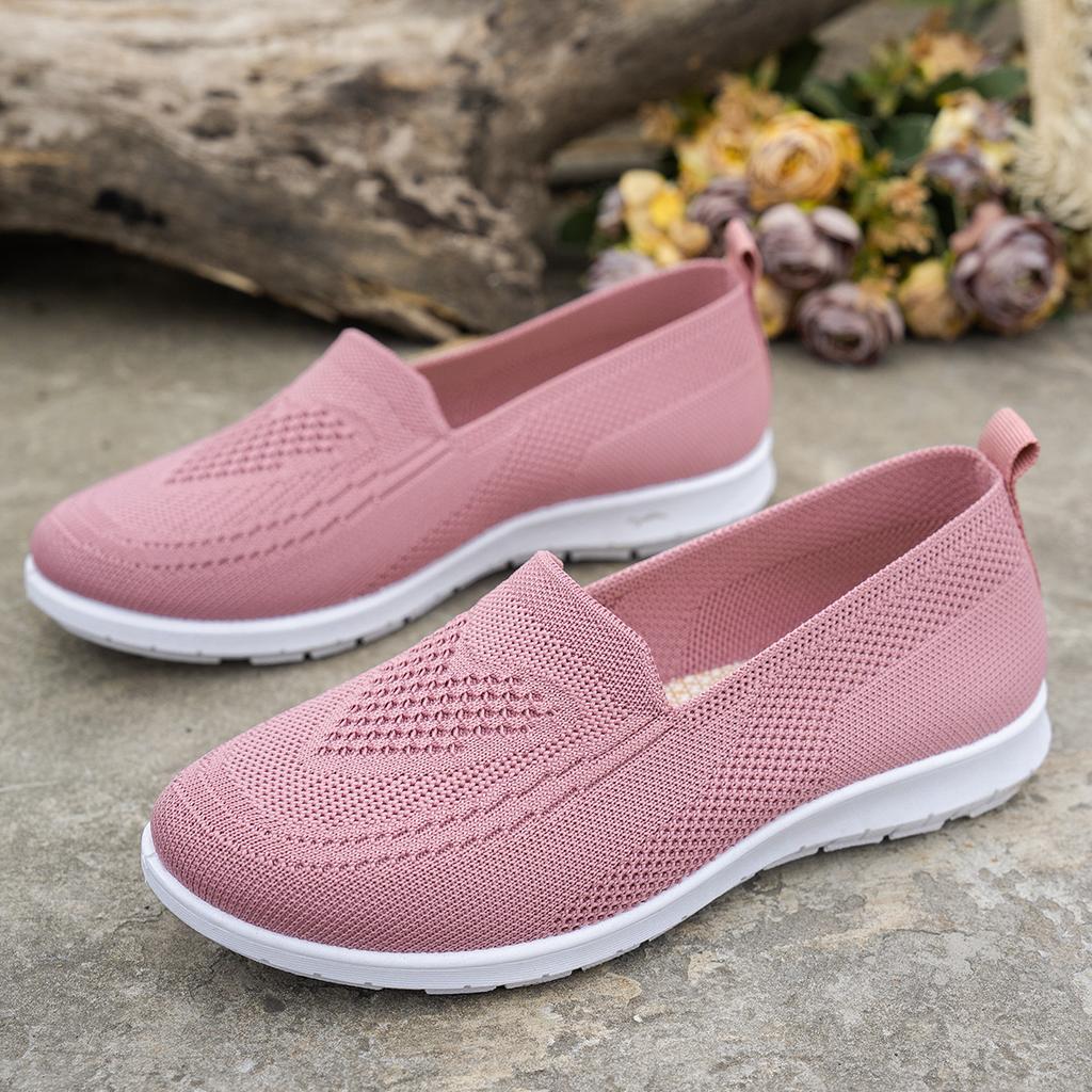 Large size casual single shoes spring and autumn new round head low heel mesh fly-woven sneakers