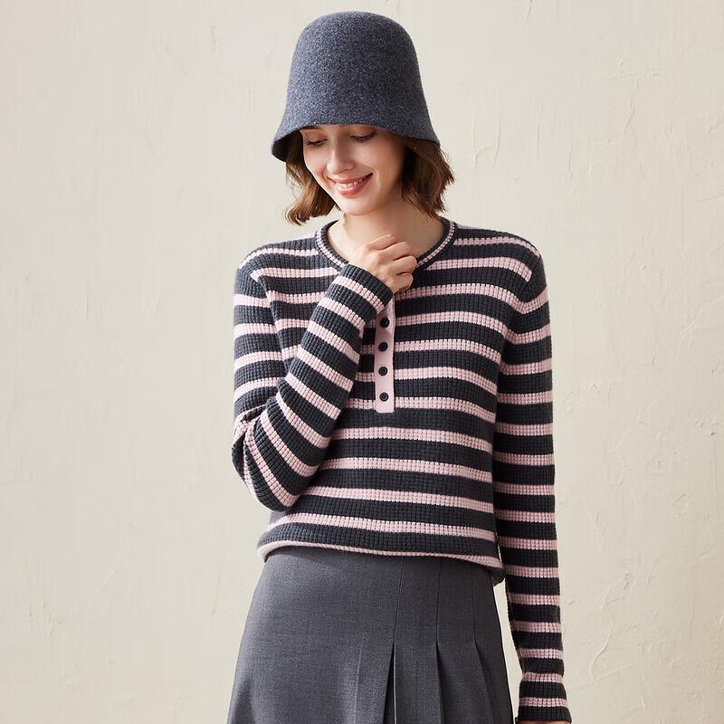 Kemon Boca Women's Striped Round Neck Cashmere Sweater