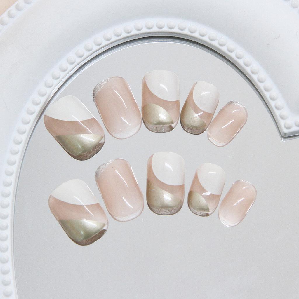 Milk coffee silver fine flash clean and simple fake nail patch removable wearable armor 24 pieces
